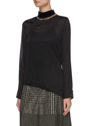 Front View - Click To Enlarge - SACAI - Necklace detail pleat sheer back asymmetric sheer top