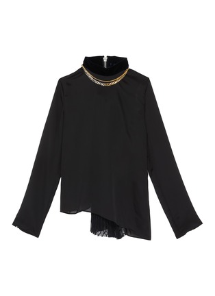 Main View - Click To Enlarge - SACAI - Necklace detail pleat sheer back asymmetric sheer top