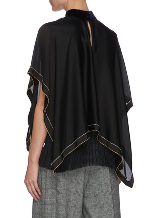 Back View - Click To Enlarge - SACAI - Pleat sheer panel chain embellished trim satin poncho