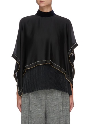 Main View - Click To Enlarge - SACAI - Pleat sheer panel chain embellished trim satin poncho