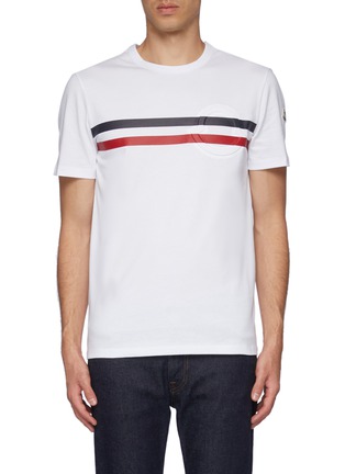 Main View - Click To Enlarge - MONCLER - Logo Embossed Tricolour Stripe T-shirt