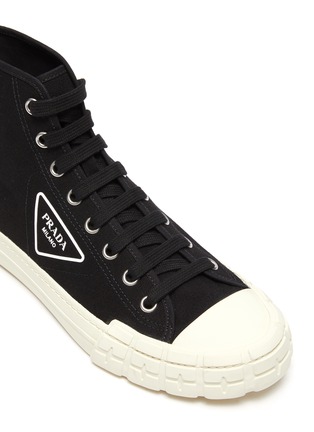 Detail View - Click To Enlarge - PRADA - Logo Print High Top Lace Up Sneakers