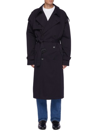 Main View - Click To Enlarge - BALENCIAGA - Quilted Plaid Check Back Panel Cotton Gabardine Trench Coat