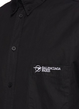  - BALENCIAGA - Embroidered Logo Graphic Short Sleeve Cotton Shirt