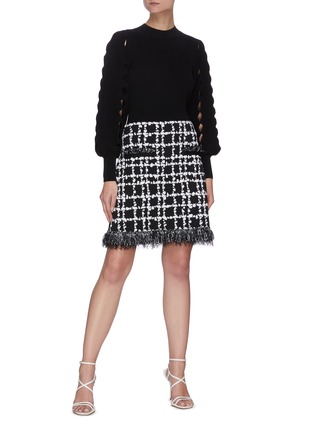 Figure View - Click To Enlarge - OSCAR DE LA RENTA - Patterned fringe hem knit mini skirt