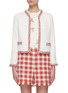 Main View - Click To Enlarge - OSCAR DE LA RENTA - Contrast Stripe Crewneck Wool Cotton Blend Jacket