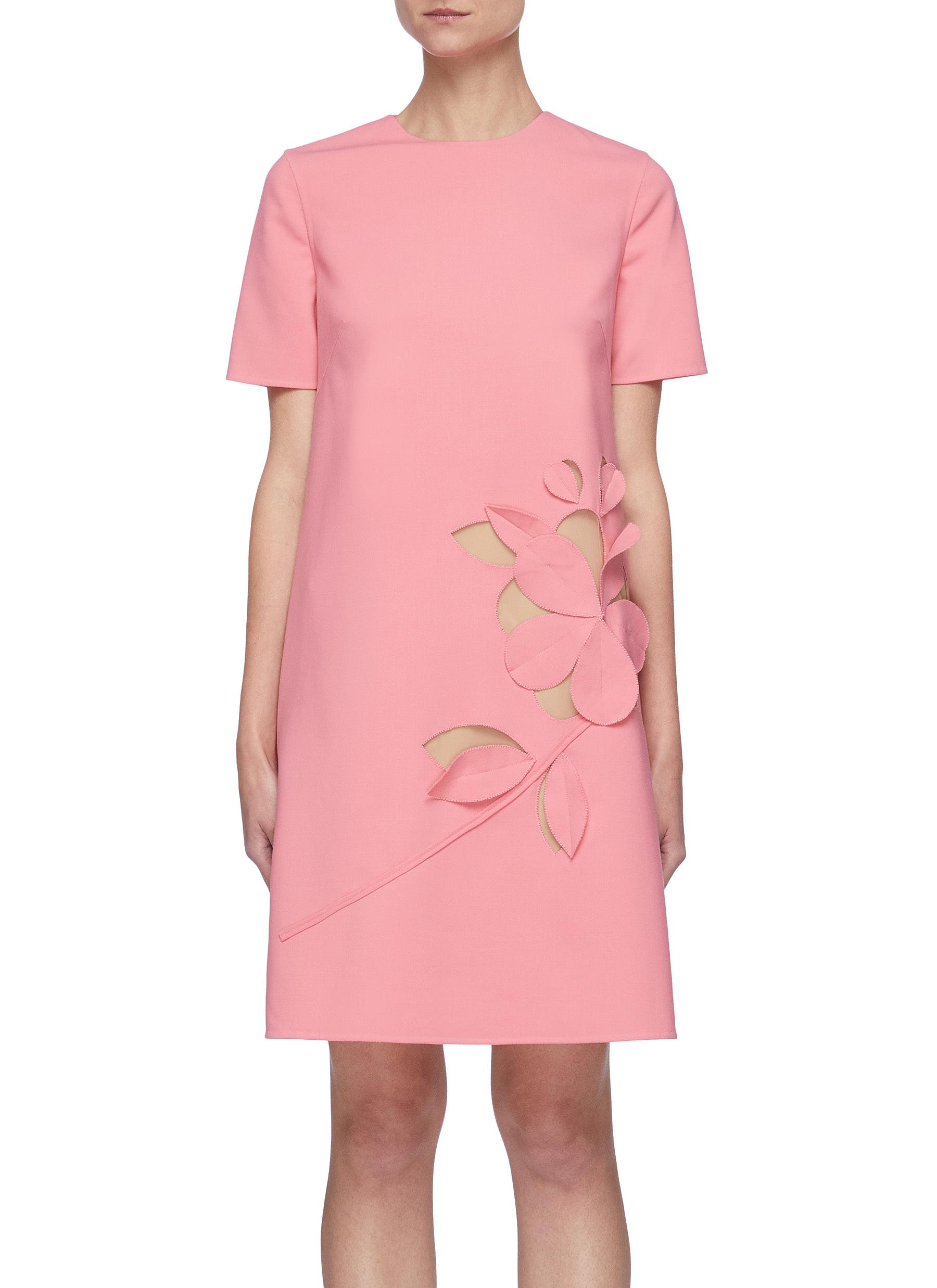 Oscar De La Renta Cut Out Floral Appliqué Virgin Wool Blend Mini Dress