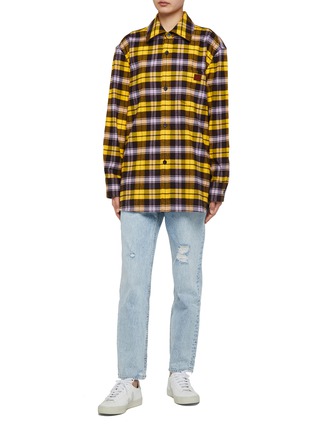 Figure View - Click To Enlarge - ACNE STUDIOS - FACE PATCH OVERSIZED FLANNEL SHIRT