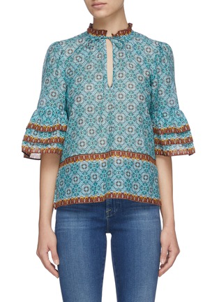 Main View - Click To Enlarge - ALICE & OLIVIA - JULIUS' Geometric Floral Pattern Tier Ruffle Blouse