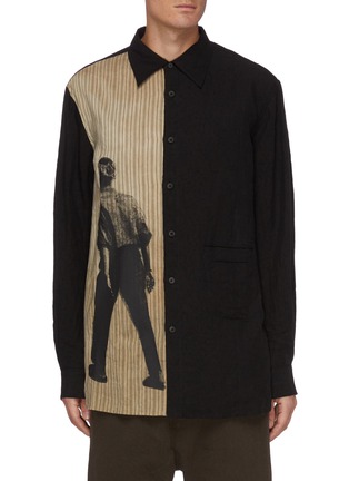 Main View - Click To Enlarge - ZIGGY CHEN - Graphic print panel linen shirt