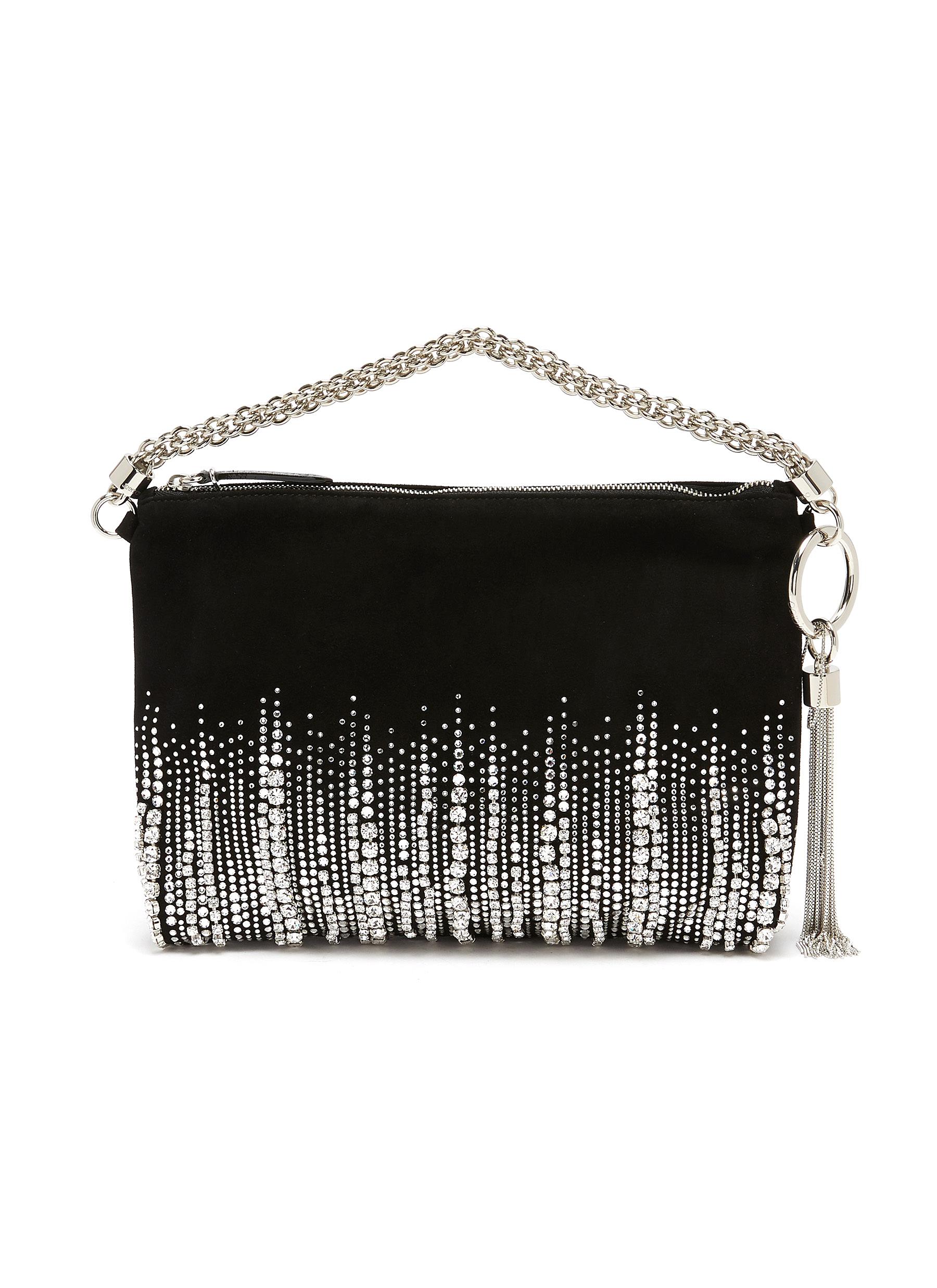 JIMMY CHOO 'CALLIE' EMBROIDERED CRYSTAL SUEDE CLUTCH