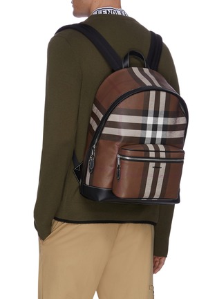 Figure View - Click To Enlarge - BURBERRY - 'ML Jett' Archive Check Leather Backpack