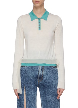 Main View - Click To Enlarge - MAISON MARGIELA - Deconstructed Detail Duo-tone Wool Cotton Polo Sweater