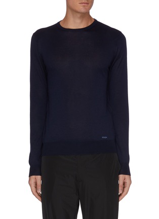Main View - Click To Enlarge - PRADA - Logo Embroidered Cashmere Sweater