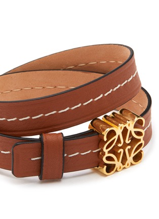 Detail View - Click To Enlarge - LOEWE - Anagram Plaque Double Strap Leather Bracelet