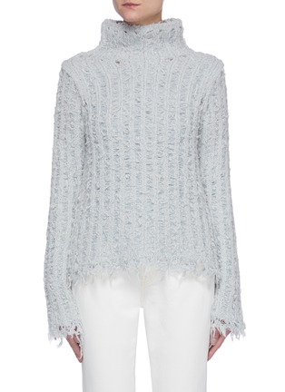 Main View - Click To Enlarge - ACNE STUDIOS - Distressed Detail High Neck Rib Open Knit Wool Blend Sweater