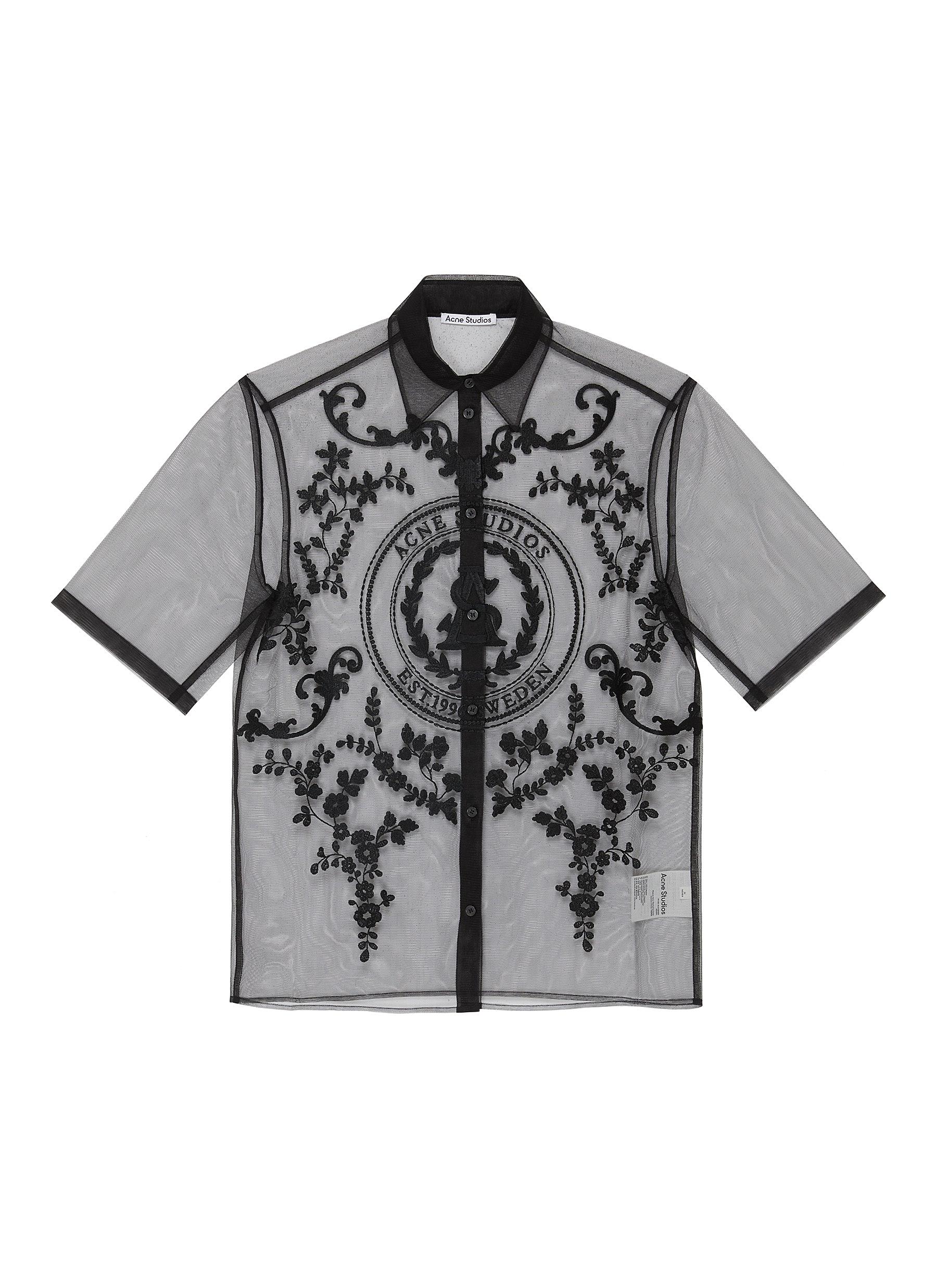 sheer floral embroidered top