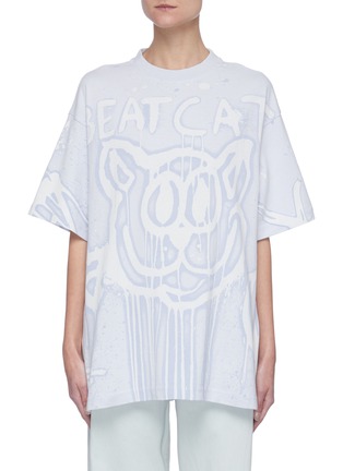 Main View - Click To Enlarge - ACNE STUDIOS - Bleached cat print logo T-shirt