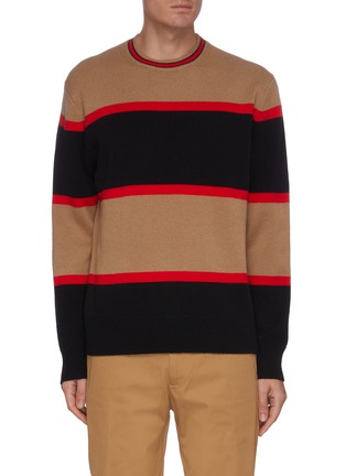 Main View - Click To Enlarge - BURBERRY - Garratt' Contrast Stripe Wool Cashmere Blend Knit Sweater