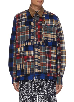 Main View - Click To Enlarge - SACAI - Patchwork Flannel Plaid Coach Jacket