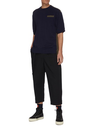 Figure View - Click To Enlarge - SACAI - Shoulder Zip Hybrid Knit Front Shirt