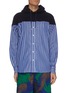Main View - Click To Enlarge - SACAI - Hybrid Stripe Shirt Panel Drawstring Cotton Hoodie