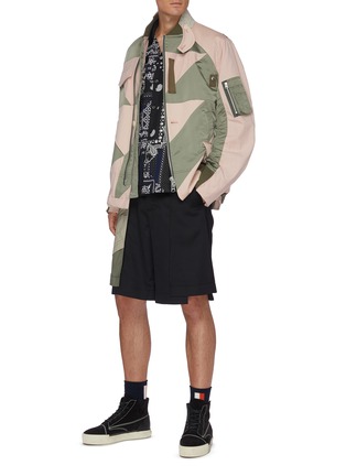 Figure View - Click To Enlarge - SACAI - MIXED GEOMETRIC PATCHWORK BOMBER JACKET