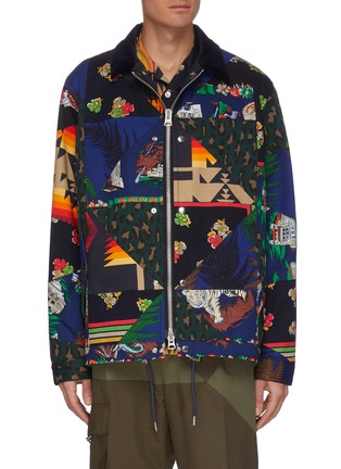 Main View - Click To Enlarge - SACAI - Archive Print Patchwork Zip Up Jacket