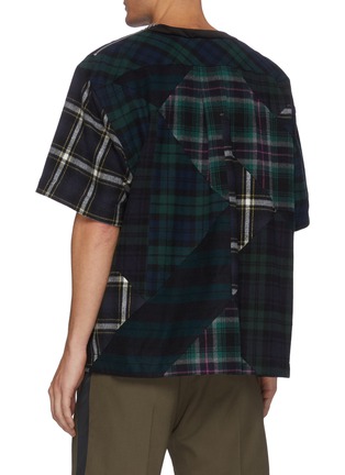 Back View - Click To Enlarge - SACAI - Flannel plaid patchwork zipped shoulder T-shirt