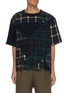Main View - Click To Enlarge - SACAI - Flannel plaid patchwork zipped shoulder T-shirt