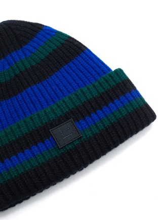 Detail View - Click To Enlarge - ACNE STUDIOS - Face Patch Stripe Rib Knit Kids Beanie