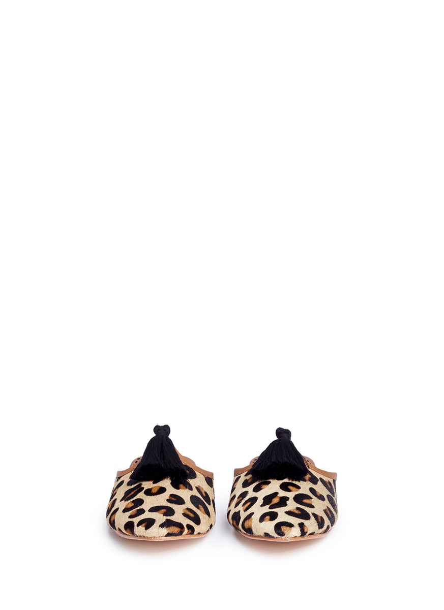 FIGUE 'Audrey' leopard print calfhair slides