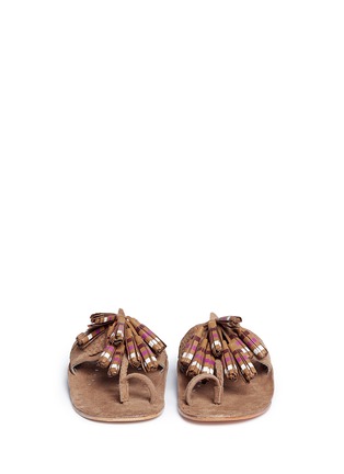 Front View - Click To Enlarge - FIGUE SHOES - 'Scaramouche' stripe tassel braided suede sandals