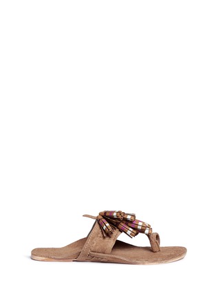 Main View - Click To Enlarge - FIGUE SHOES - 'Scaramouche' stripe tassel braided suede sandals