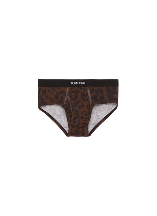 Main View - Click To Enlarge - TOM FORD - Leopard Print Logo Waist Cotton Jersey Briefs