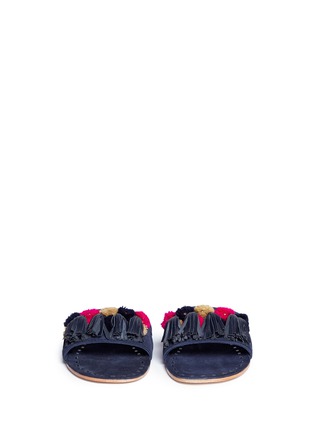 Front View - Click To Enlarge - FIGUE SHOES - 'Noona' tassel pompom suede slide sandals