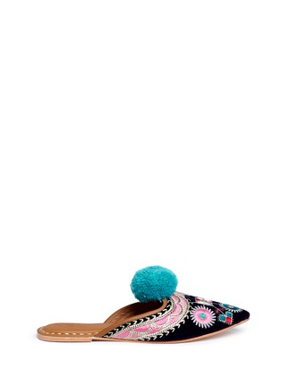 Main View - Click To Enlarge - FIGUE SHOES - 'Suzanni' pompom embroidered velvet slides