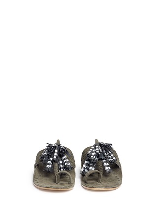 Front View - Click To Enlarge - FIGUE SHOES - 'Scaramouche' stripe tassel braided suede sandals
