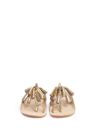 Front View - Click To Enlarge - FIGUE SHOES - 'Scaramouche' tassel braided metallic leather thong sandals