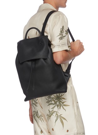 Figure View - Click To Enlarge - LOEWE - Top Flap Drawstring Leather Backpack
