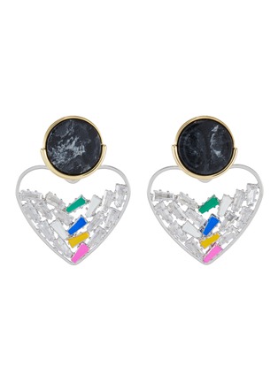 Main View - Click To Enlarge - VENNA - Crystal Embellished Detachable Heart Charm Marble Effect Stud Earrings