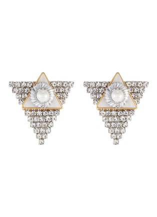 Main View - Click To Enlarge - VENNA - Crystal Pearl Triangular Stud Earrings