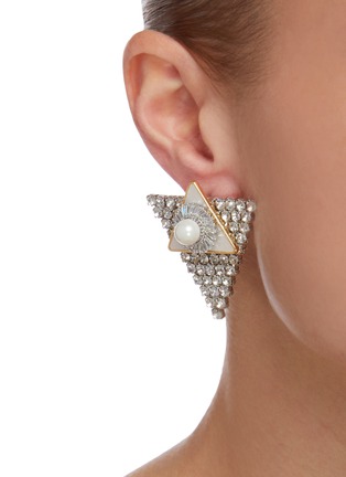 Figure View - Click To Enlarge - VENNA - Crystal Pearl Triangular Stud Earrings