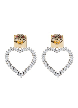 Main View - Click To Enlarge - VENNA - Crystal Embellished Detachable Heart Charm Tiger Stud Earrings