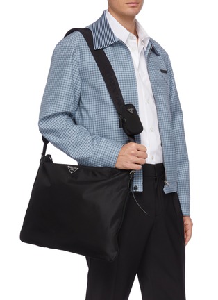 Figure View - Click To Enlarge - PRADA - Tessuto nylon square messenger bag with pouch