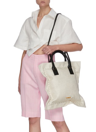 Figure View - Click To Enlarge - JACQUEMUS - Le Coussin' leather strap puff cotton tote