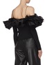 Back View - Click To Enlarge - ANGEL CHEN - Spaghetti Strap Pleated Ruffle Off-shoulder Top