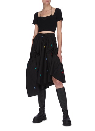 Figure View - Click To Enlarge - ANGEL CHEN - Lizard Embroidery Asymmetric Hem Midi Skirt