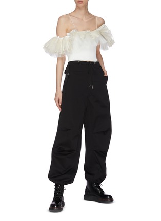 Figure View - Click To Enlarge - ANGEL CHEN - Double Layer Pleated Ruffle Off-shoulder Top