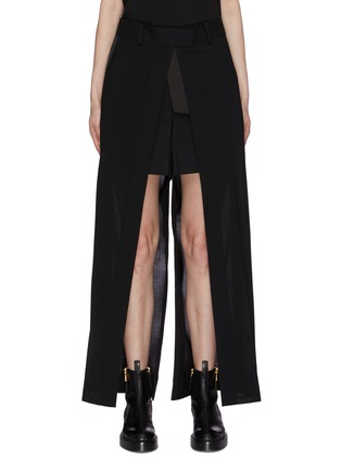 Main View - Click To Enlarge - SACAI - Hybrid Side Stripe Sheer Panel Suiting Shorts